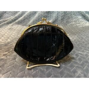 Eel Skin Double Coin Purse Wallet by Lee Sands Vintage Double Kisslock Elegant